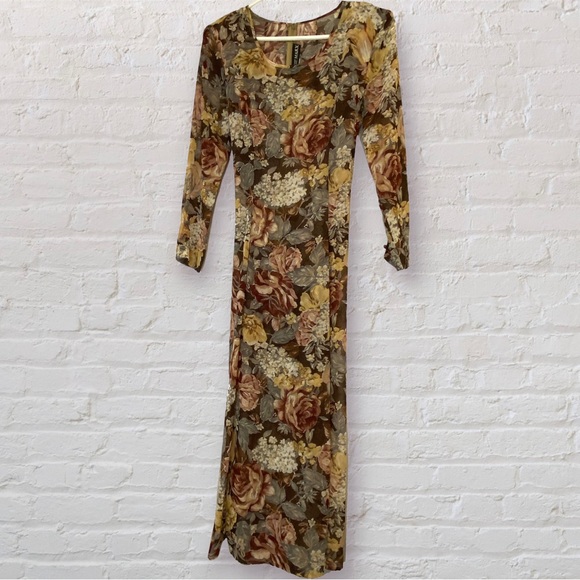 bonnie marx Dresses & Skirts - VTG 90s Sheer Floral Festival Maxi Dress Long Sleeves Size 6